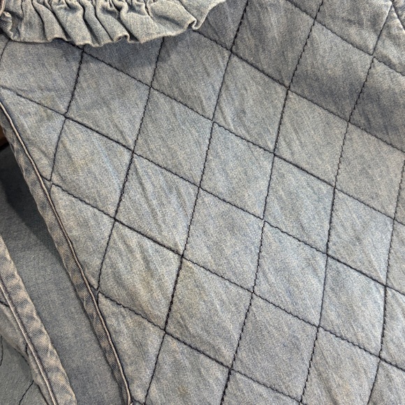 ODA Proyecto Rufina EUC Ruffle Collar Quilted Barn Jacket Denim Chambray M L - Picture 10 of 11
